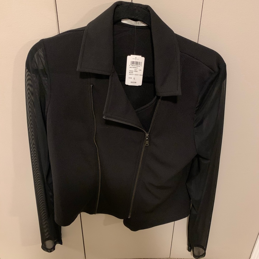 Black Zip Up Blazer w/ Mesh Sleeves NWT
